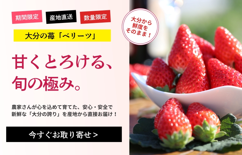 大分のブランド苺「ベリーツ」を含む産地直送のイチゴバナーの画像です。