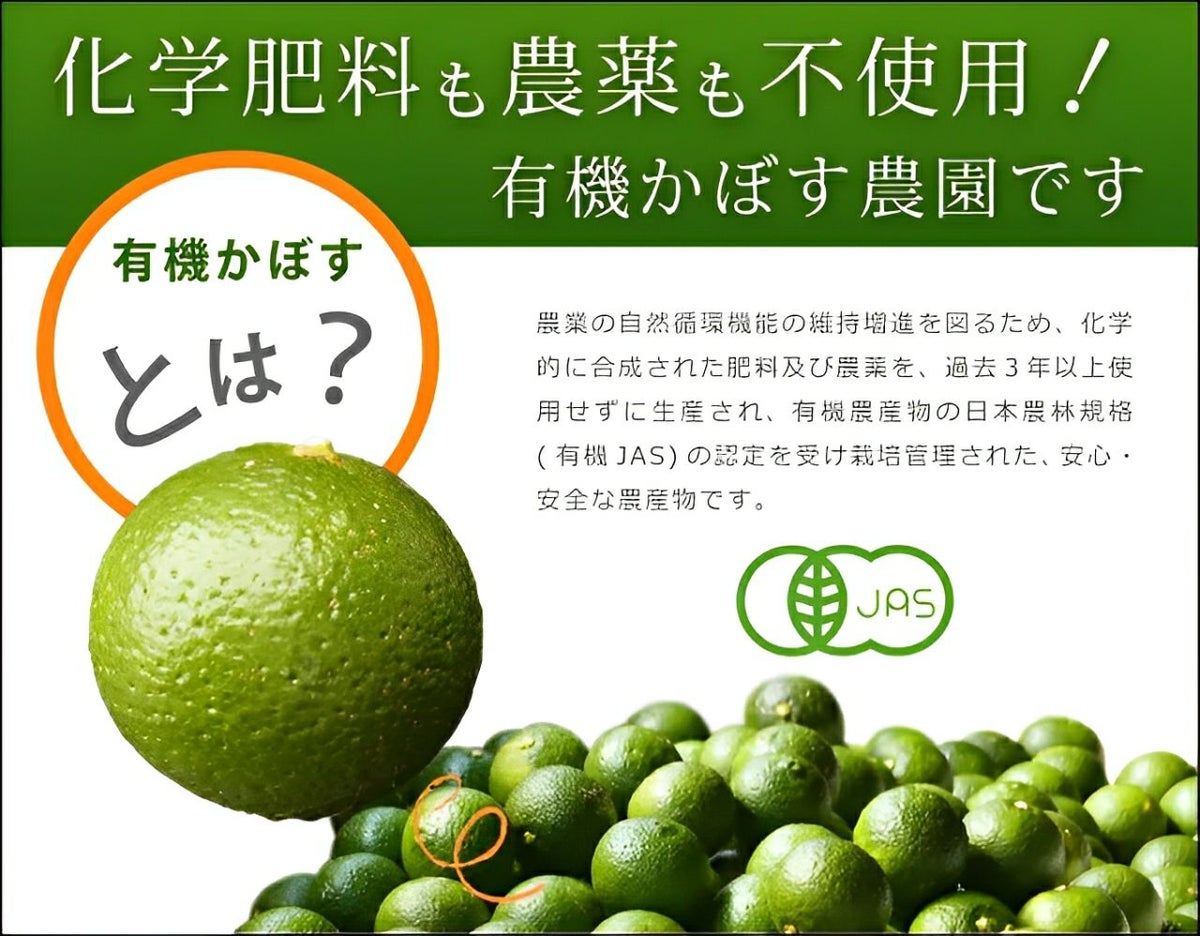 大分県産の無農薬・無添加の有機かぼすの画像。青果のかぼすを産地直送でお取り寄せ、通販で販売。