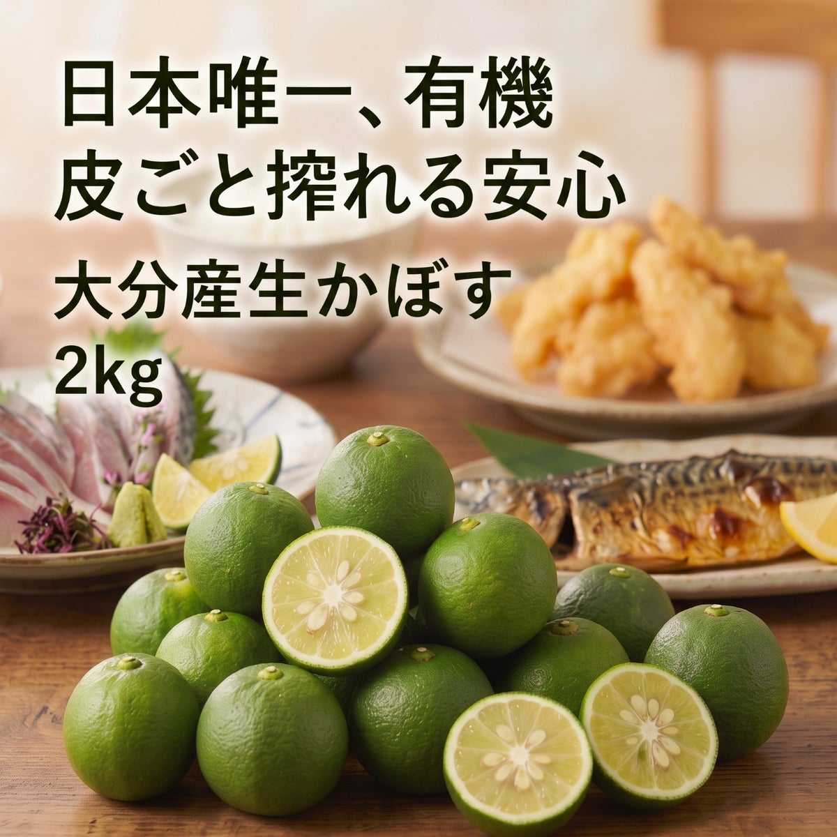 大分県産の無農薬・無添加の有機かぼすの画像。青果のかぼすを産地直送でお取り寄せ、通販で販売。