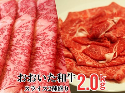 大分県のブランド牛「おおいた和牛（黒毛和牛）」のすき焼き・しゃぶしゃぶ用ロース肉と赤身肉を皿に美しく盛り付けた画像。霜降りのロースと肉本来の旨味がある赤身の食べ比べセット。