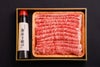 大分県のブランド牛「おおいた和牛」（すき焼き用）と特製割り下が、贈答用化粧箱に詰められたセット内容量画像。お歳暮やお祝いギフトに最適な高級和牛セット。